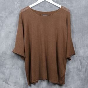 ESKANDAR Organic Linen Roll Hem Relaxed‎ Fit Sweater All Seasons Nutmeg O/S